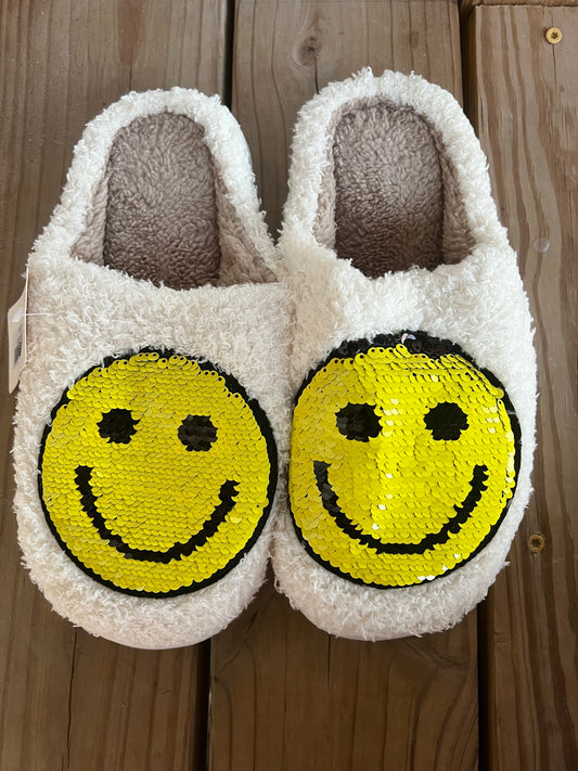 White Sequence Emoji Slippers