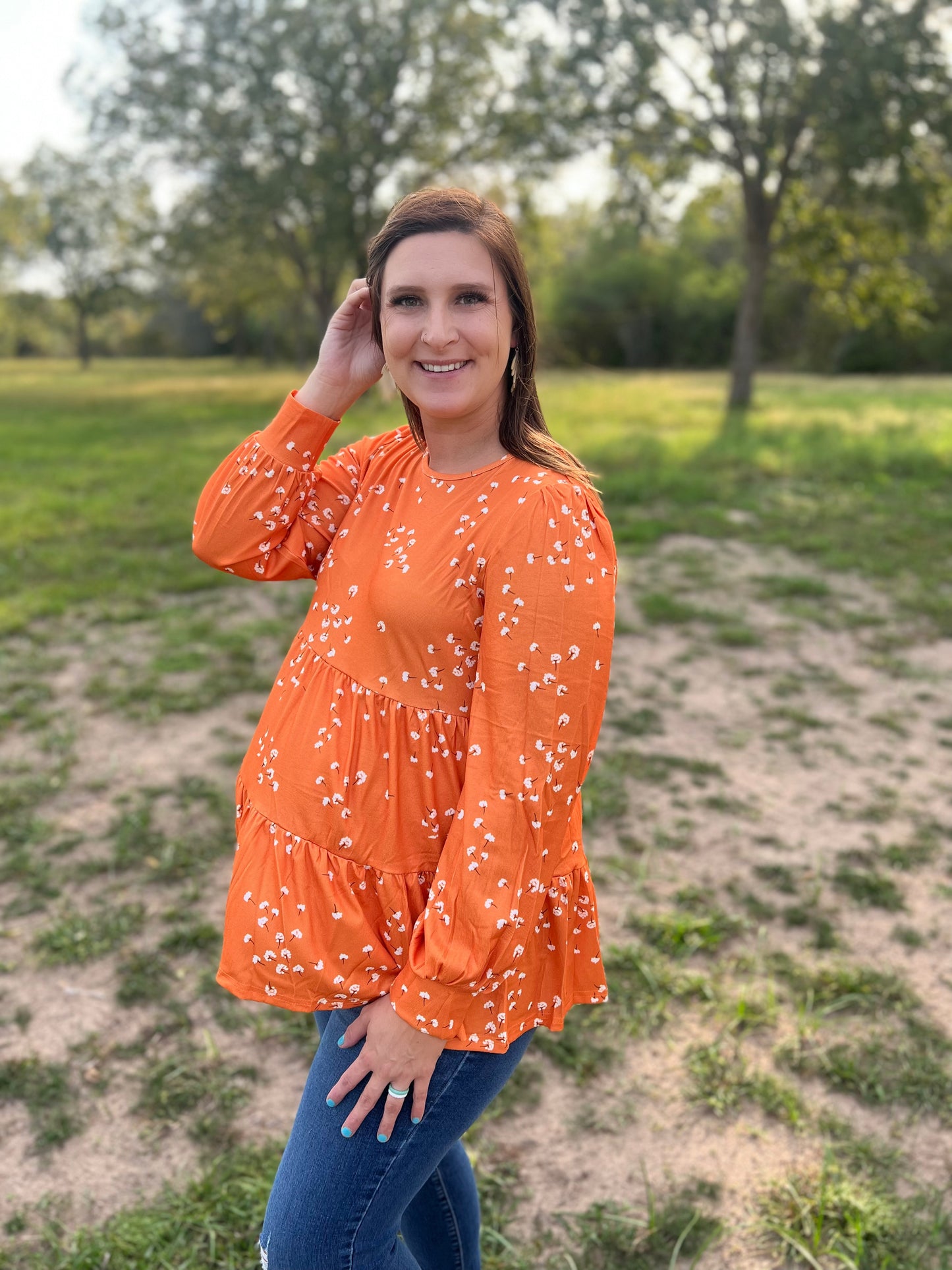Orange Floral LS Top