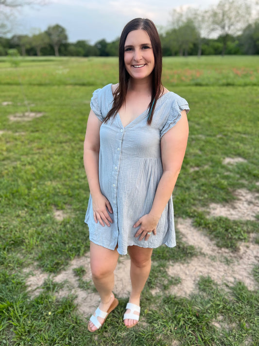 Blue Shift Dress w Buttons