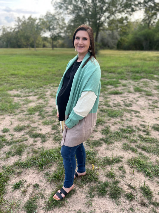 Oversized Mint Color Block Cardigan