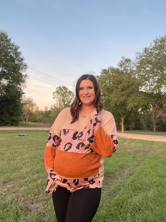 Leopard Color Block Sweater