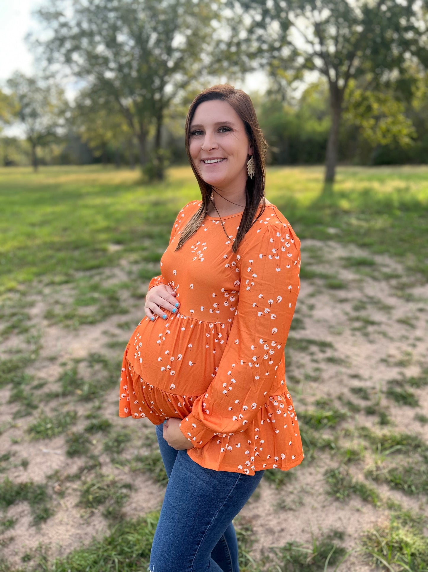Orange Floral LS Top