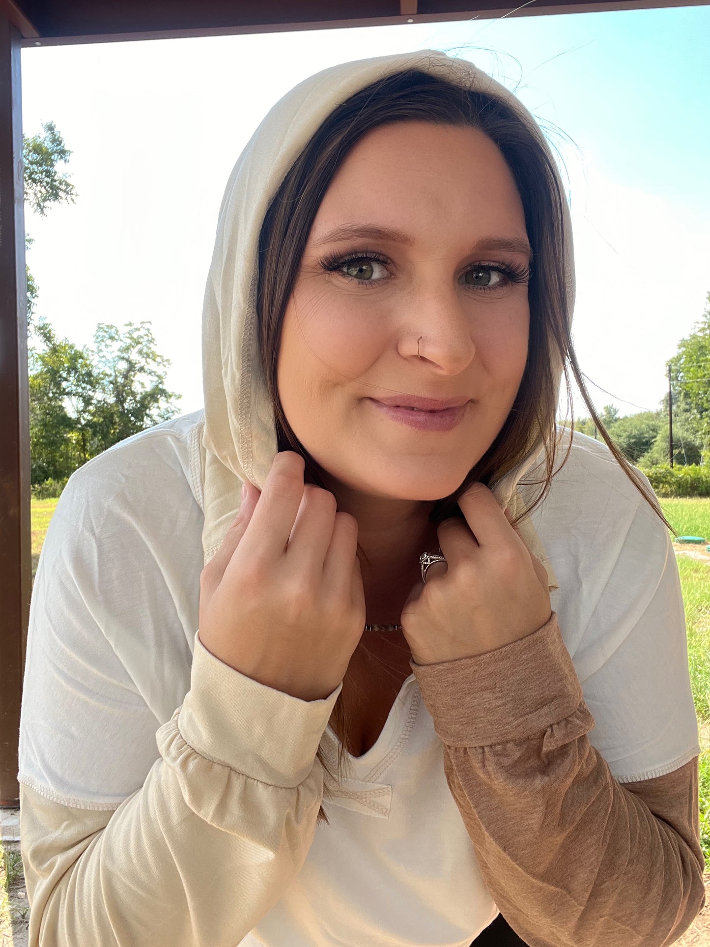 Color Block Brown/Khaki Hoodie