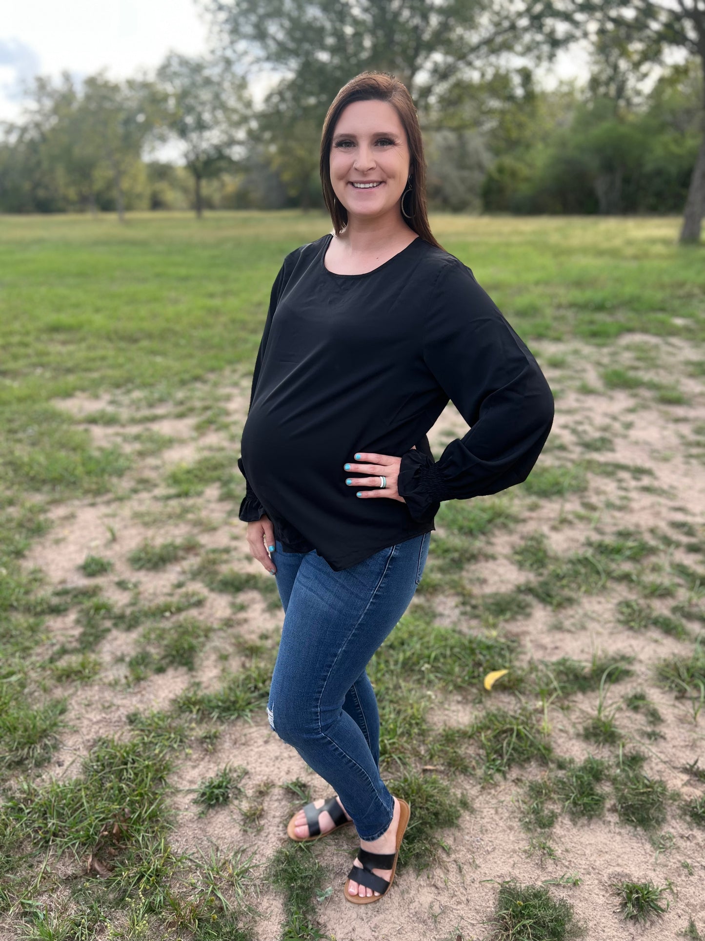 Black Bubble Sleeve Top