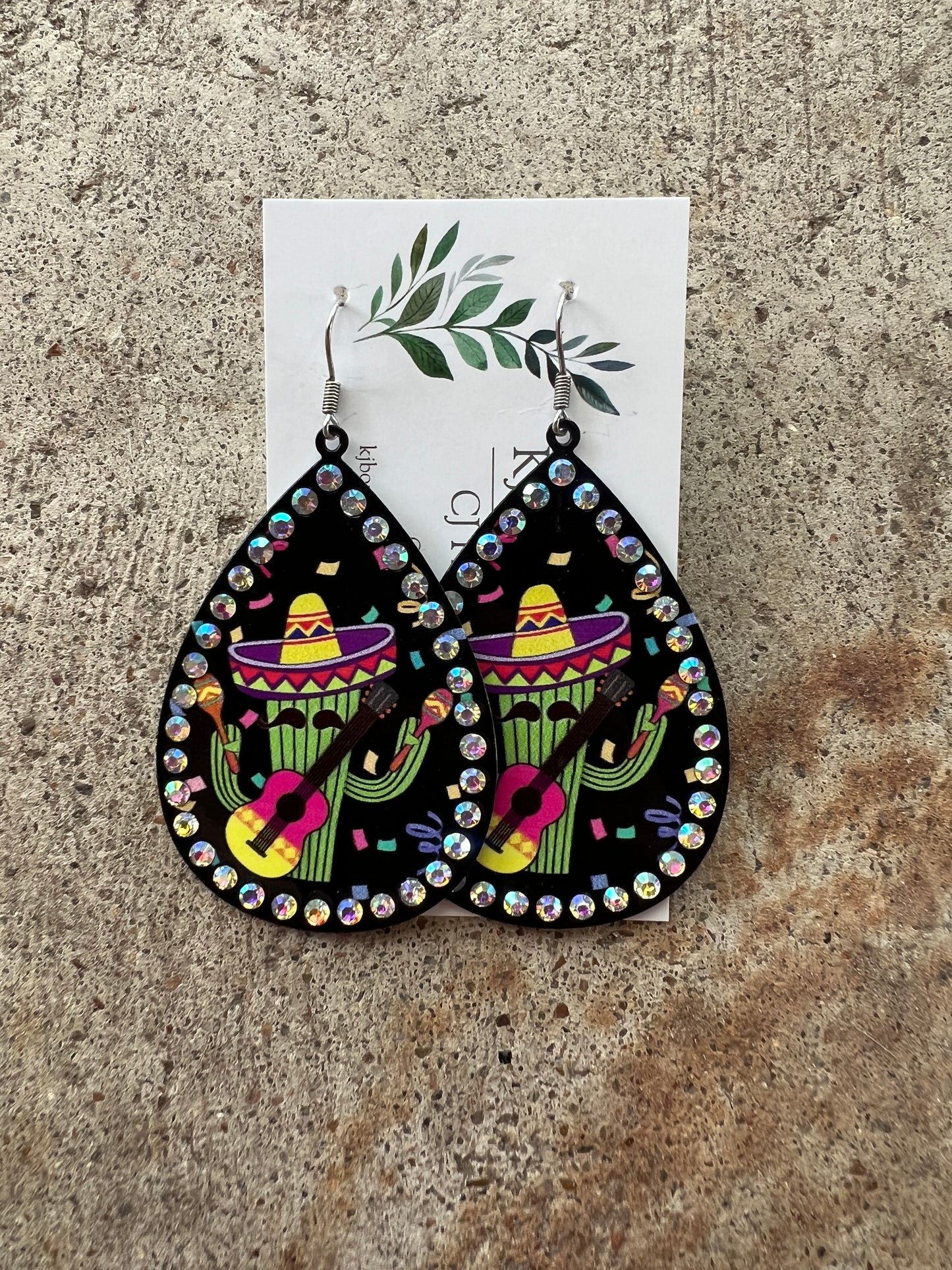 Metal Cactus Sombrero Earrings Asst