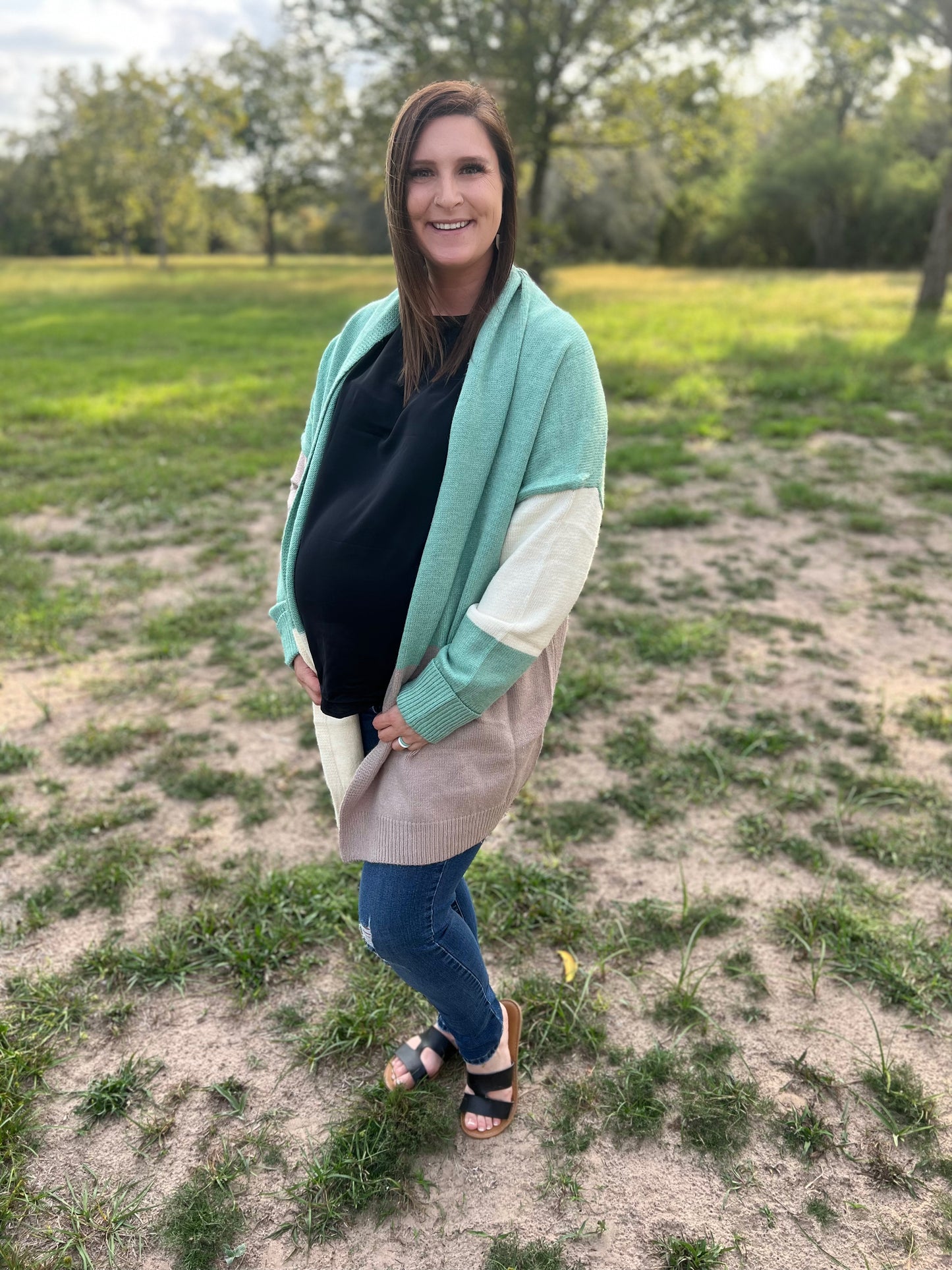Oversized Mint Color Block Cardigan