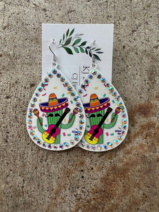 Metal Cactus Sombrero Earrings Asst