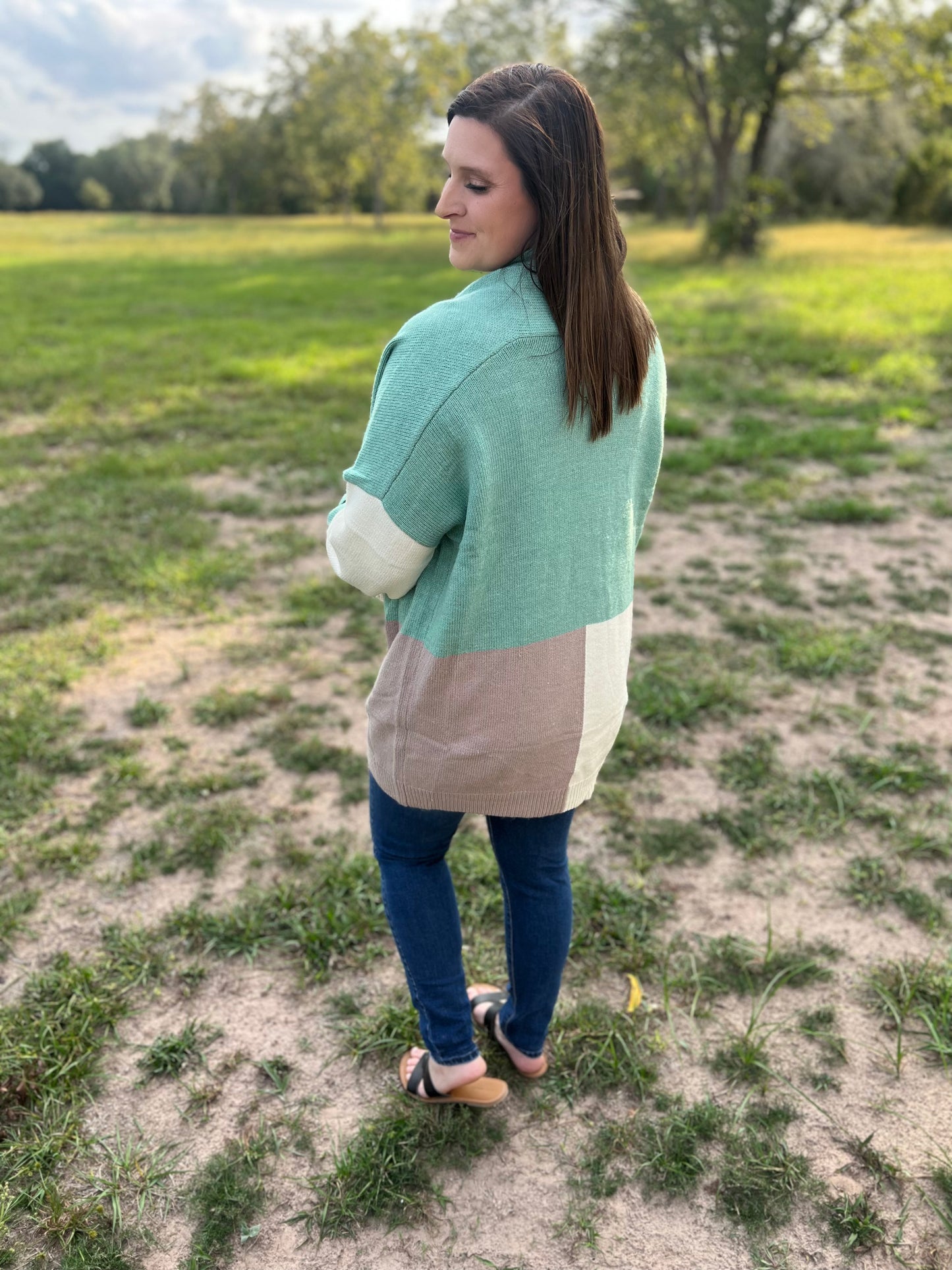 Oversized Mint Color Block Cardigan
