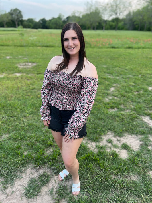 Floral LS Ribbed Top