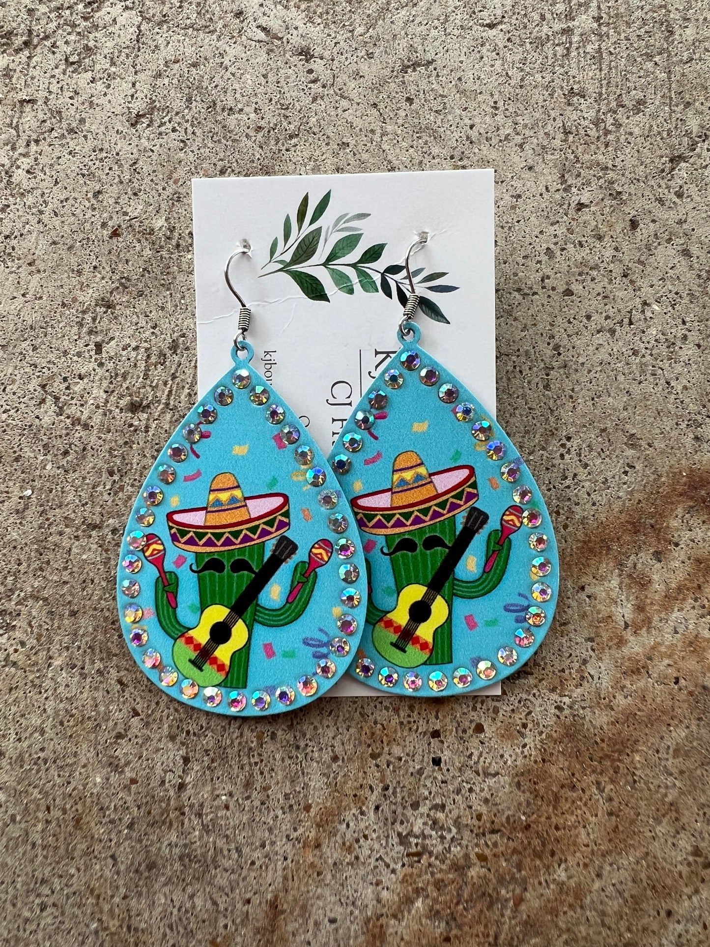 Metal Cactus Sombrero Earrings Asst