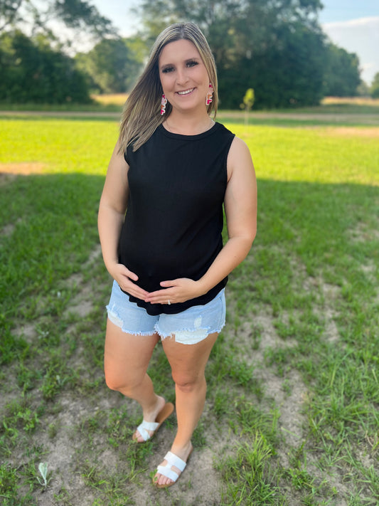 Black Waffle Tank Top