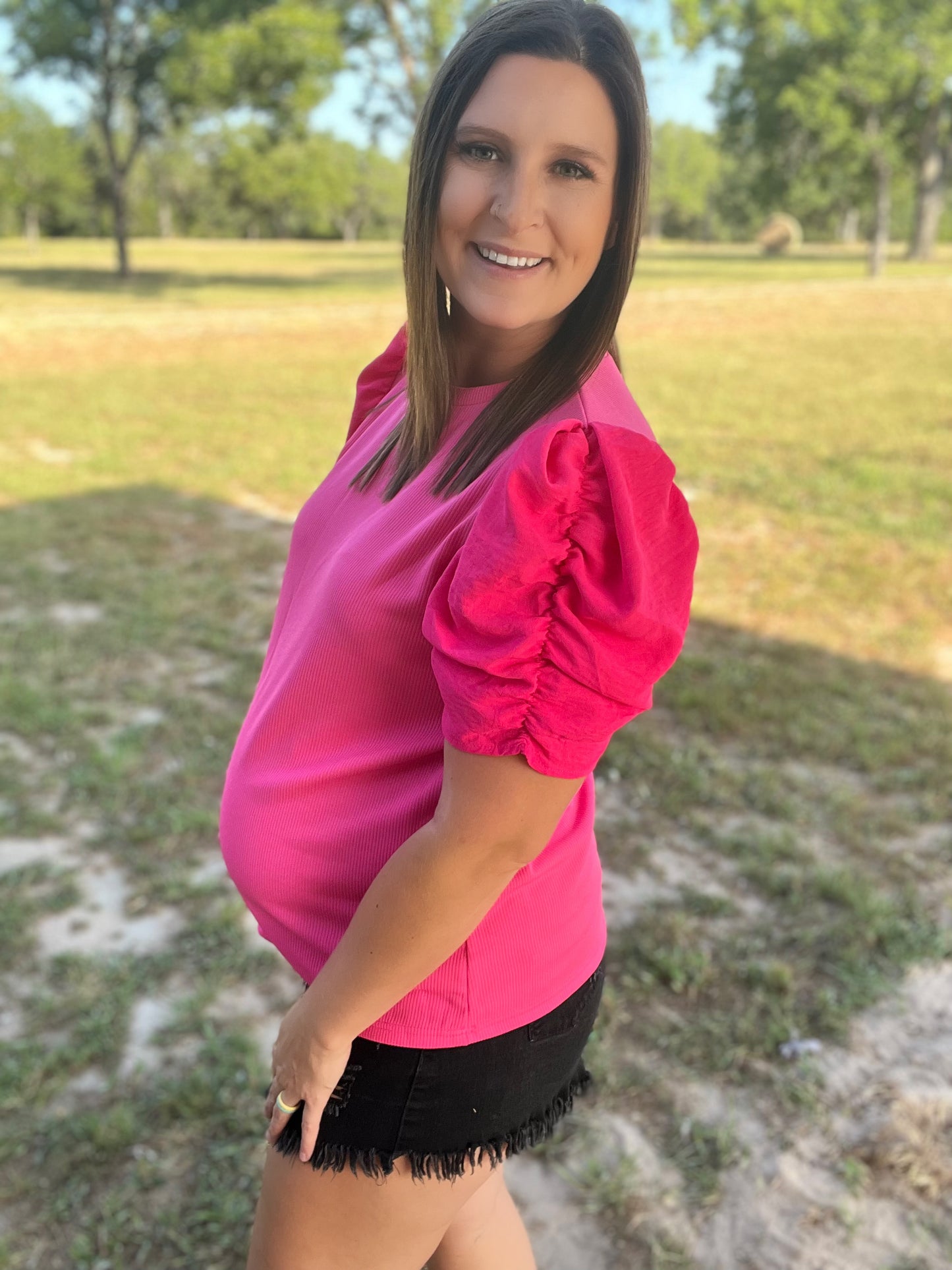 Pink bubble Sleeve Top