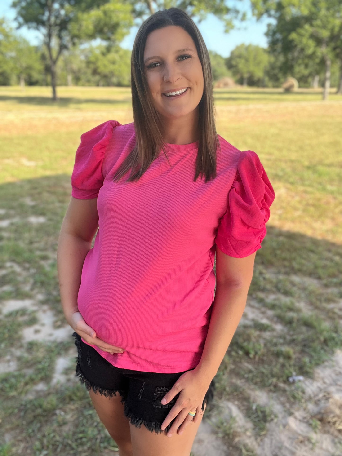 Pink bubble Sleeve Top