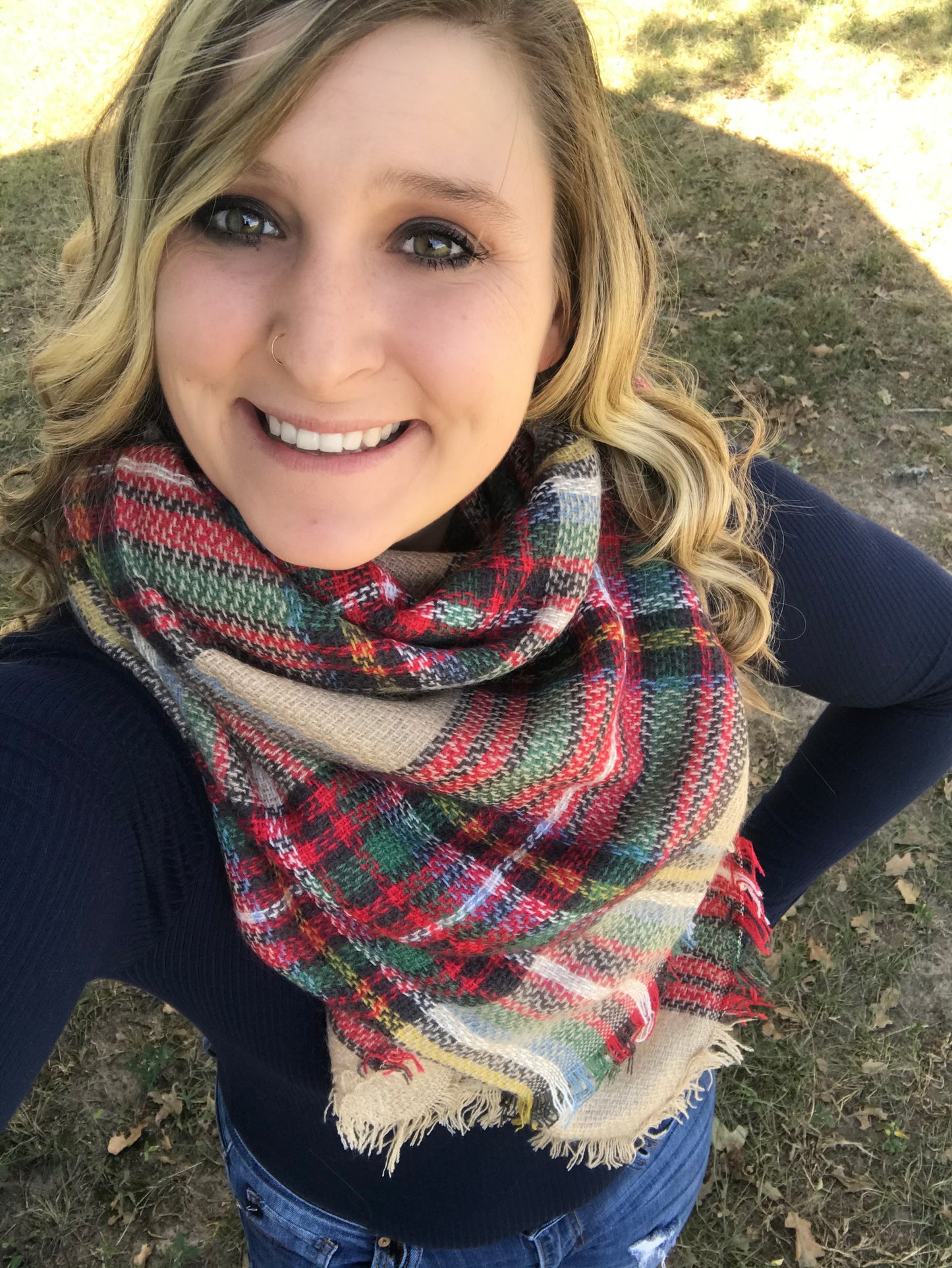Red/Ivory/Green Blanket Scarf