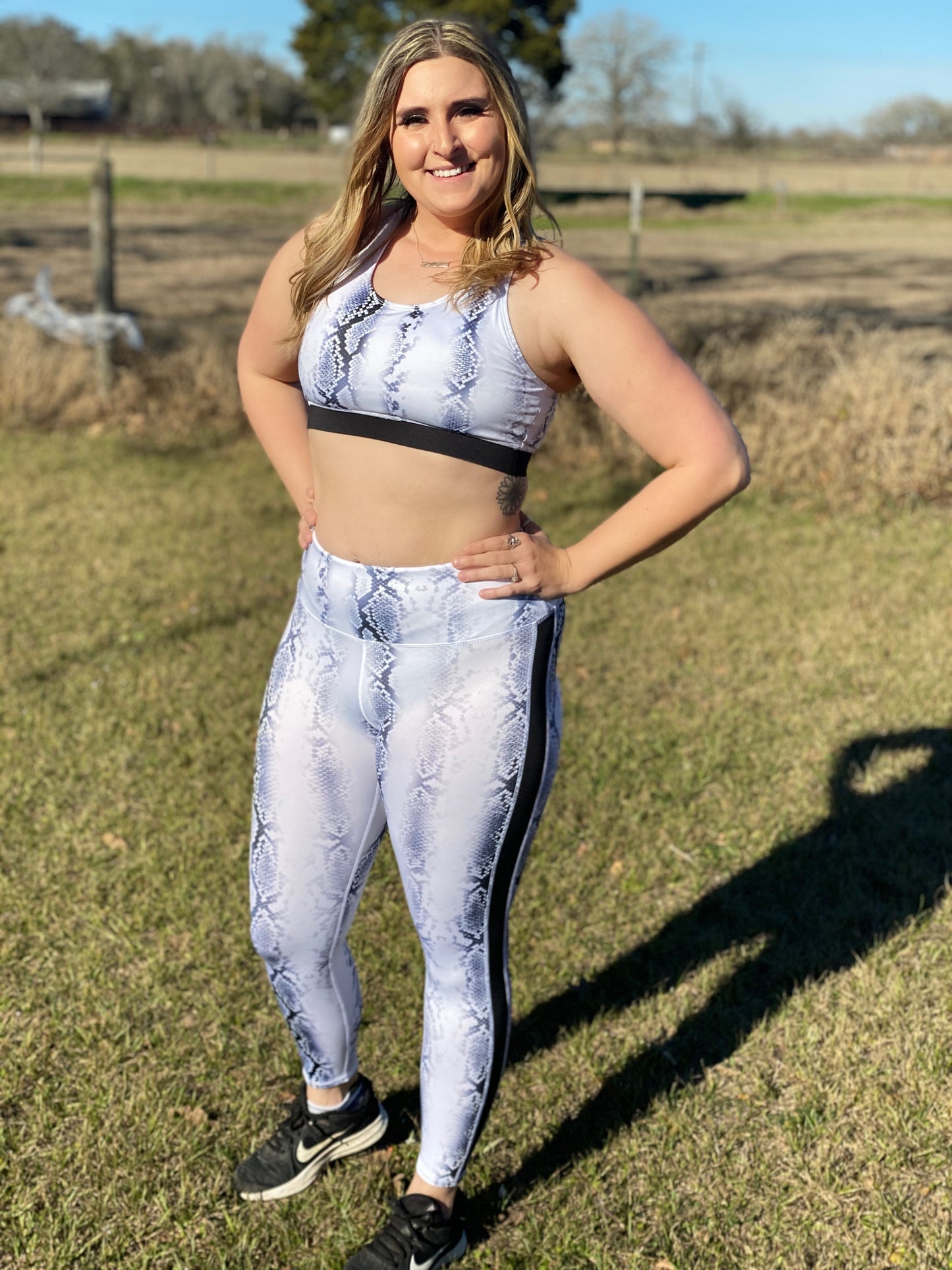 Snake Print Black/White Sports Bra
