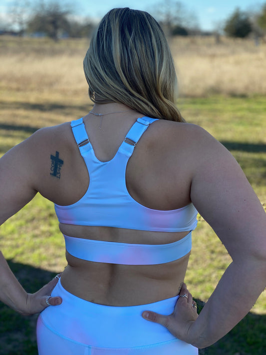 Blue/Pink Tie Dye Sports Bra