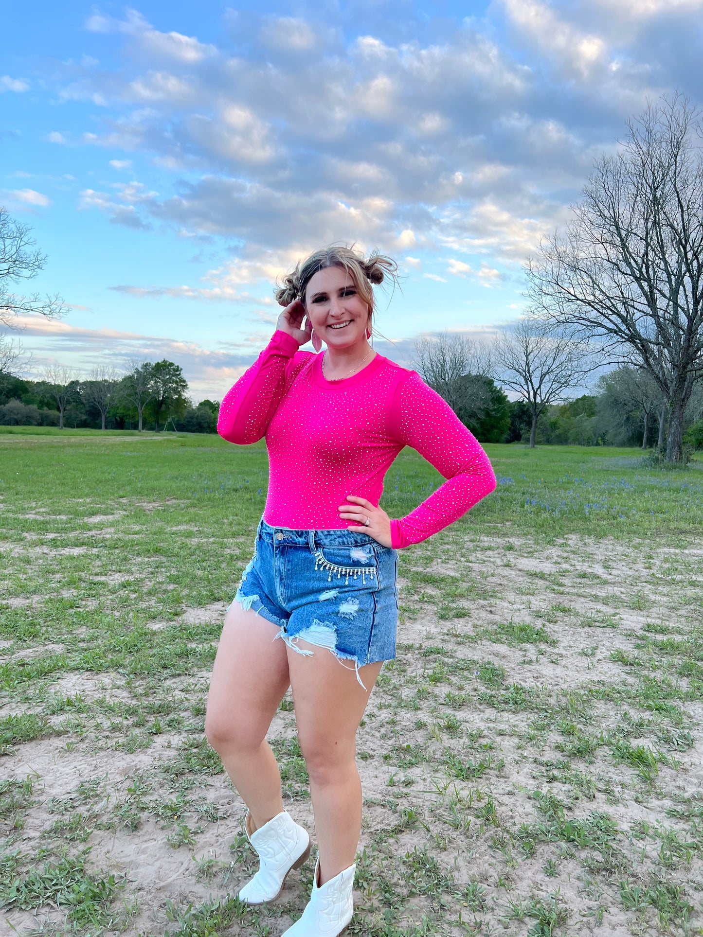 Pink Rhinestone Bodysuit