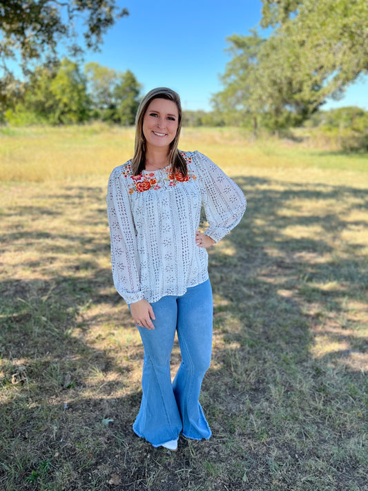 Leopard Embroidered Long Sleeve Top