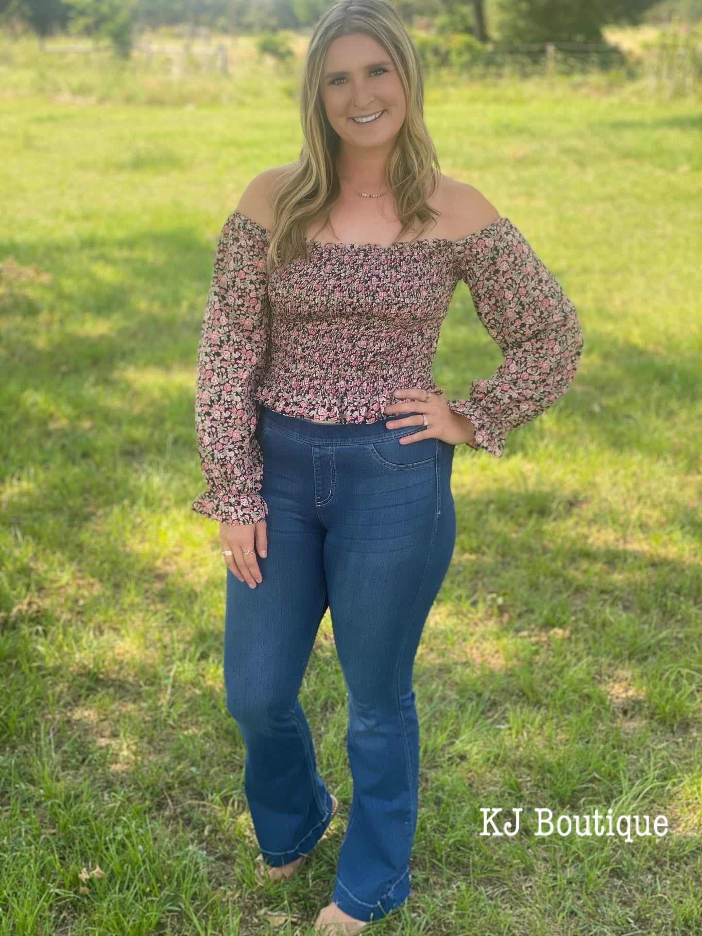 Floral LS Ribbed Top