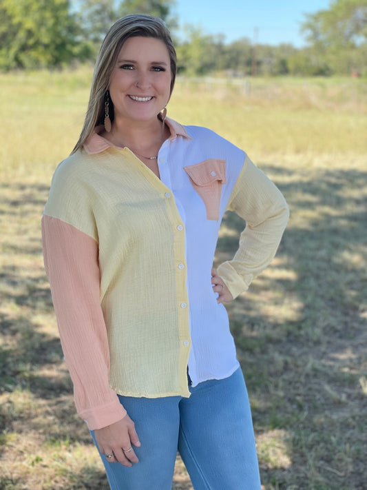 Color Block Long Sleeve Top