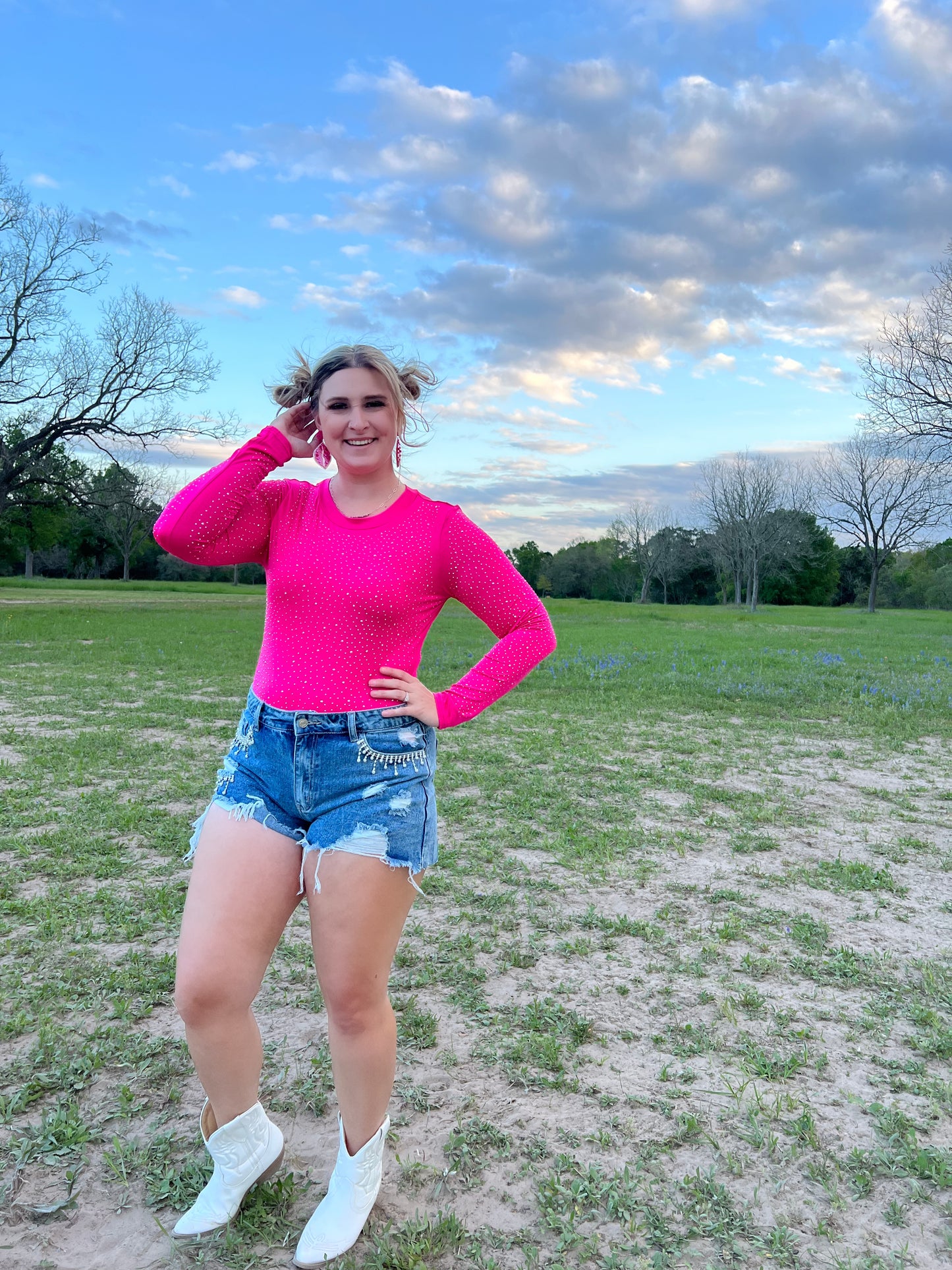 Pink Rhinestone Bodysuit