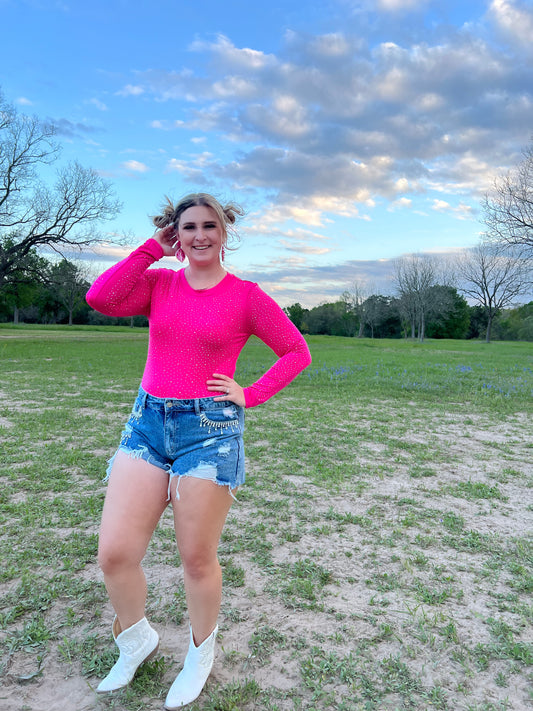 Pink Rhinestone Bodysuit