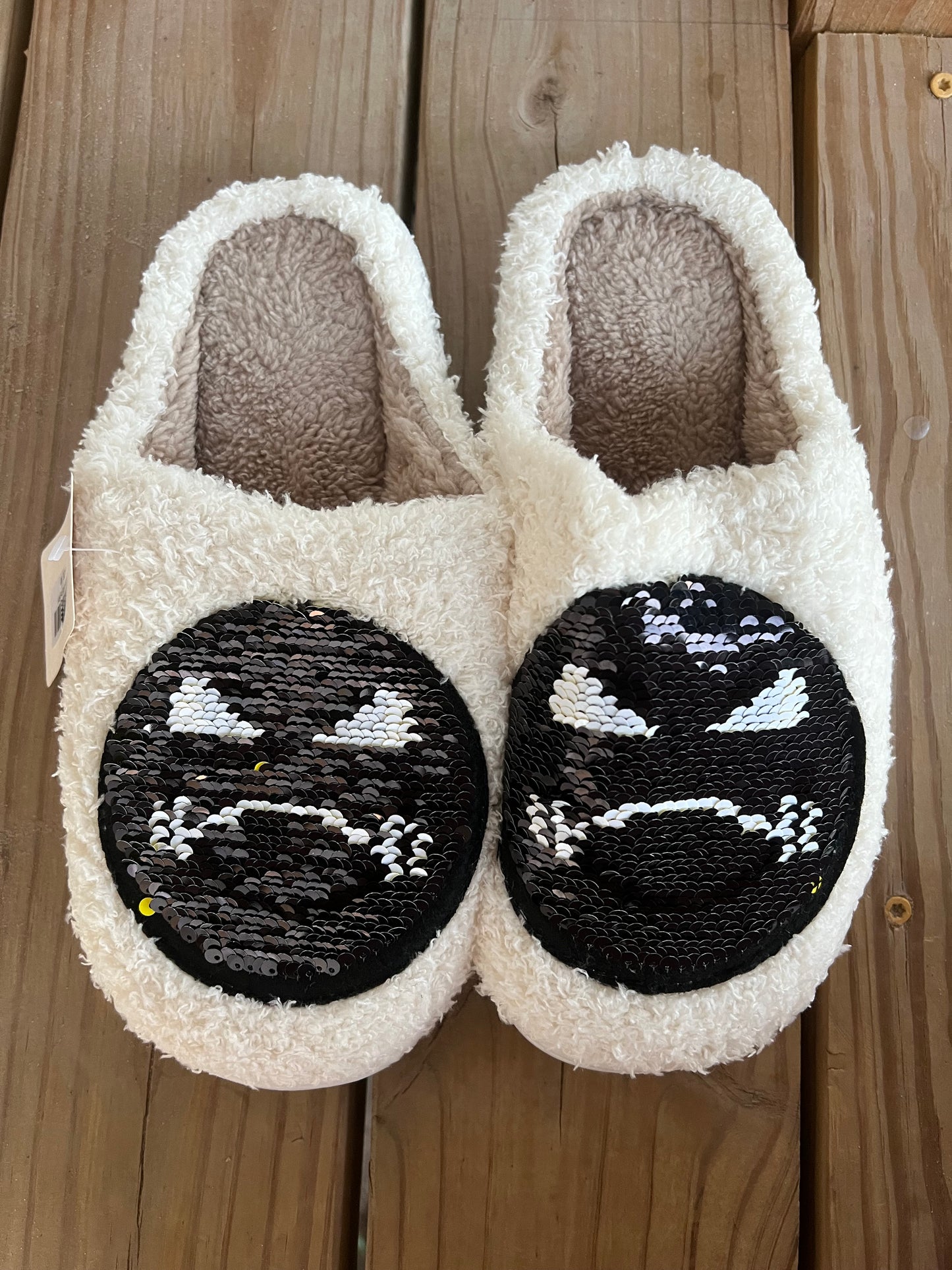 White Sequence Emoji Slippers