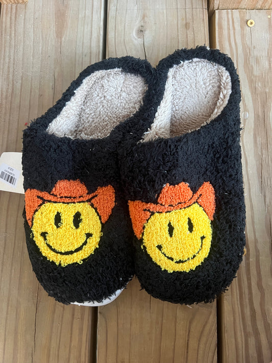 Cowboy Emoji Black Slippers
