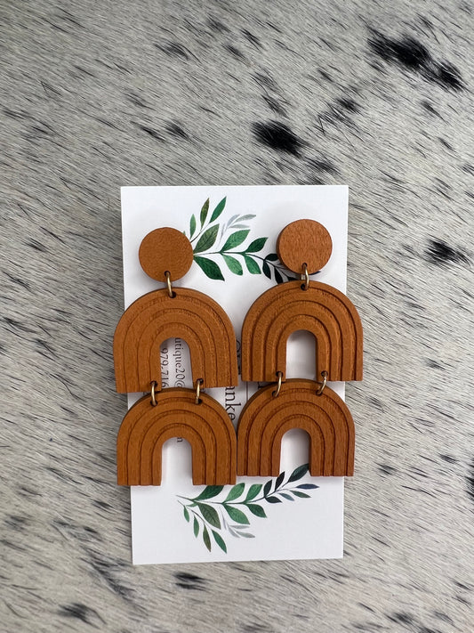 Wooden Double Arch Earrings Asst