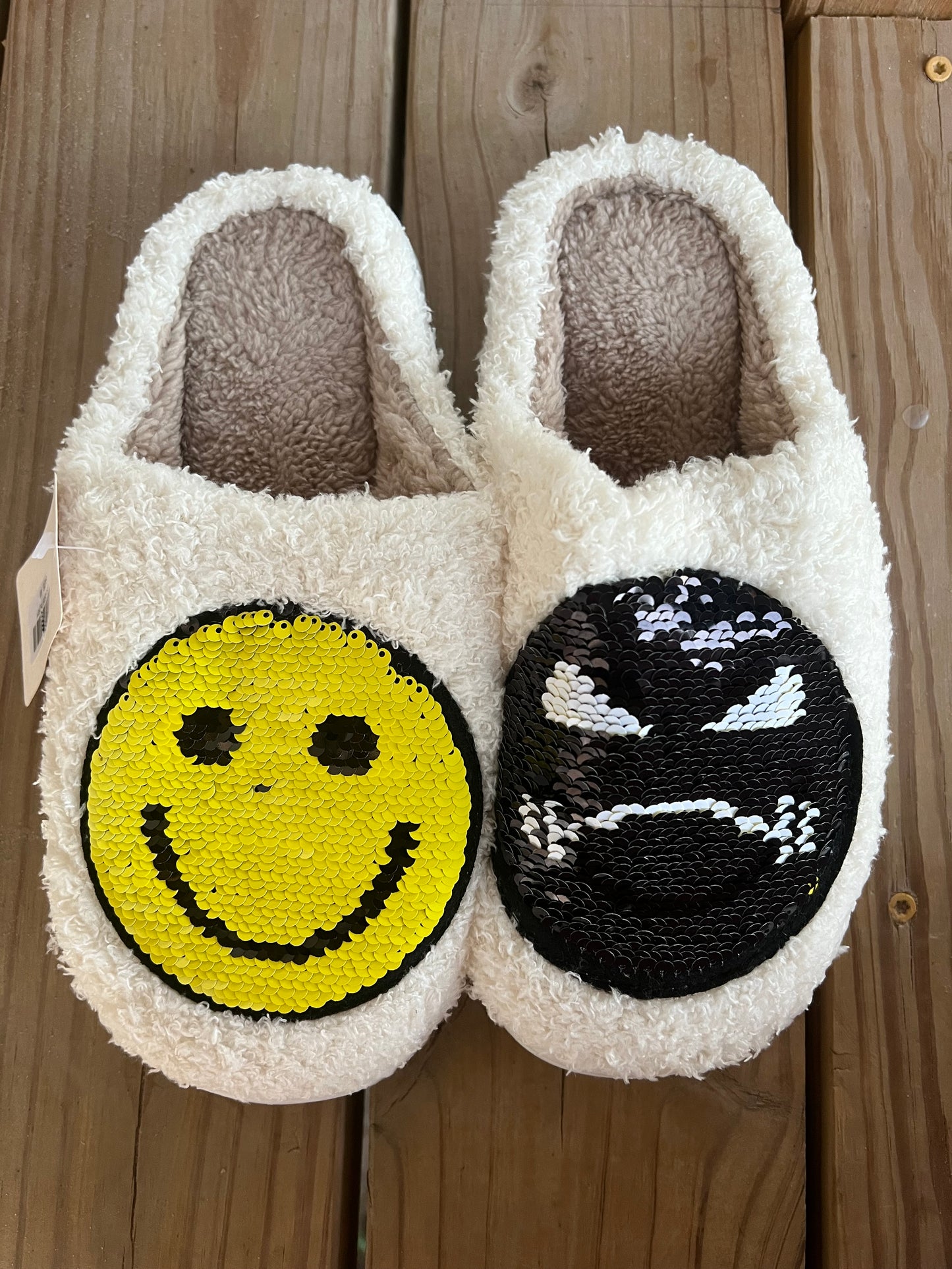 White Sequence Emoji Slippers