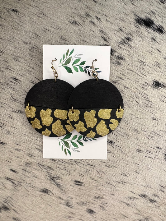 Wooden Leopard Circle Earrings