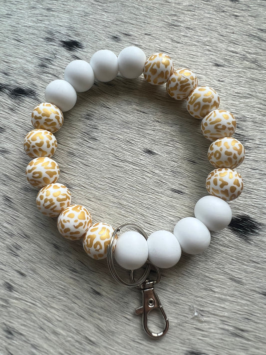 White/Gold Leopard Wristlet