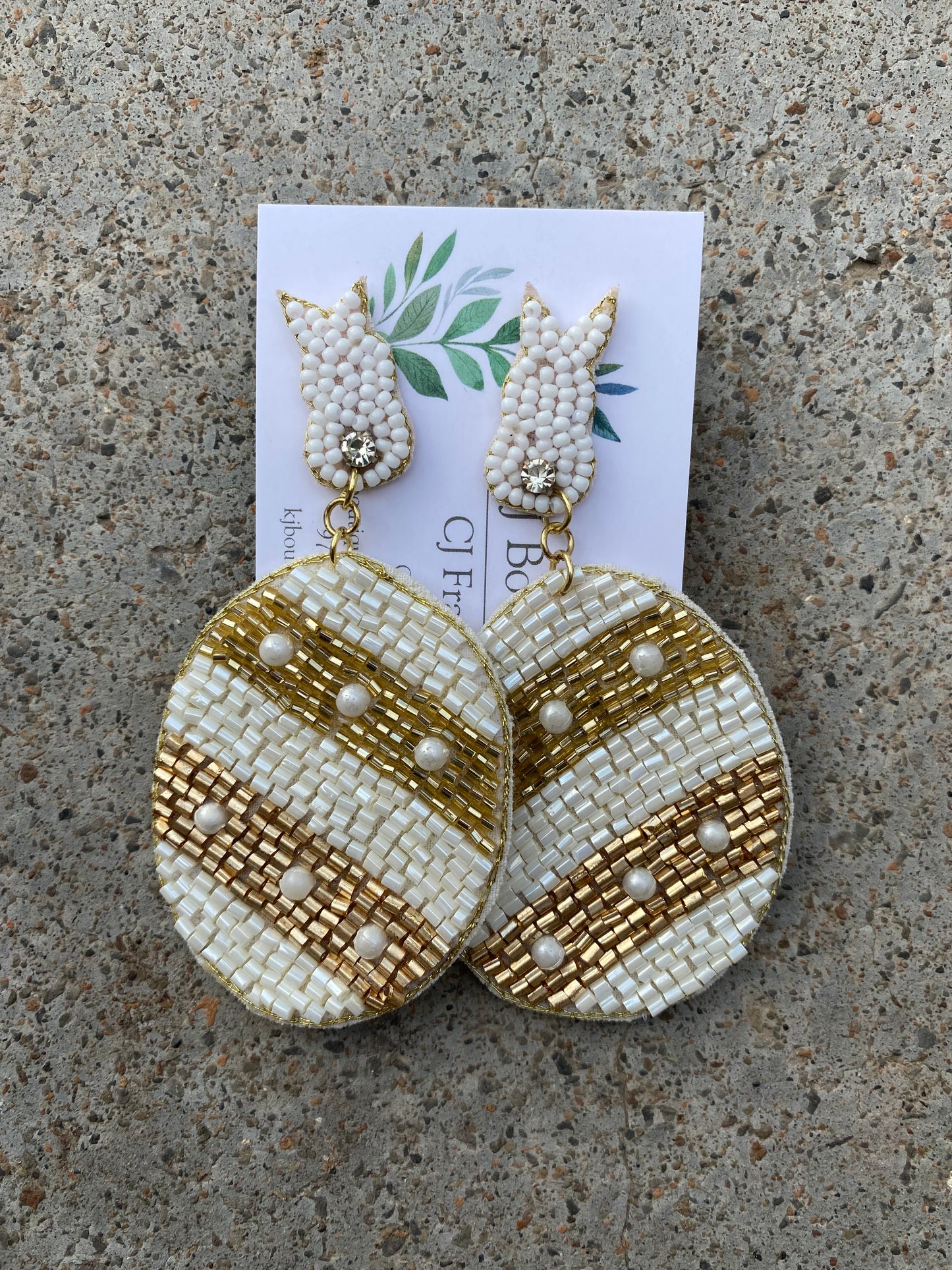Gold/White Easter Egg Earrings