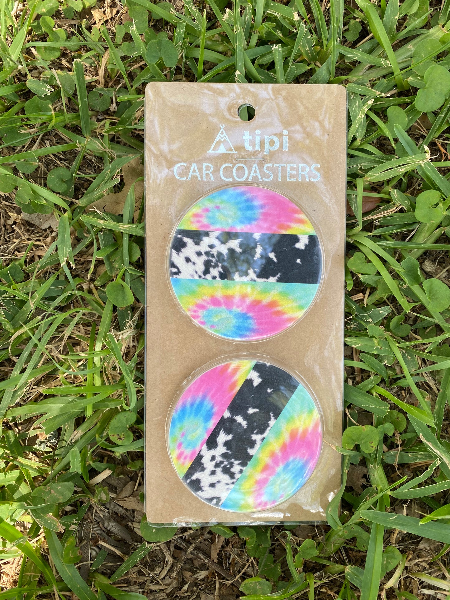 Cow/Tie Dye Car Coaster
