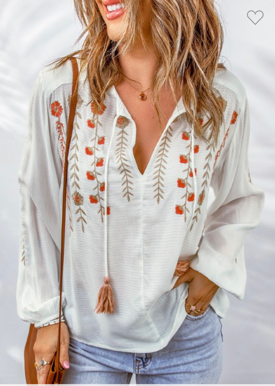White Embroidered Flowers Top